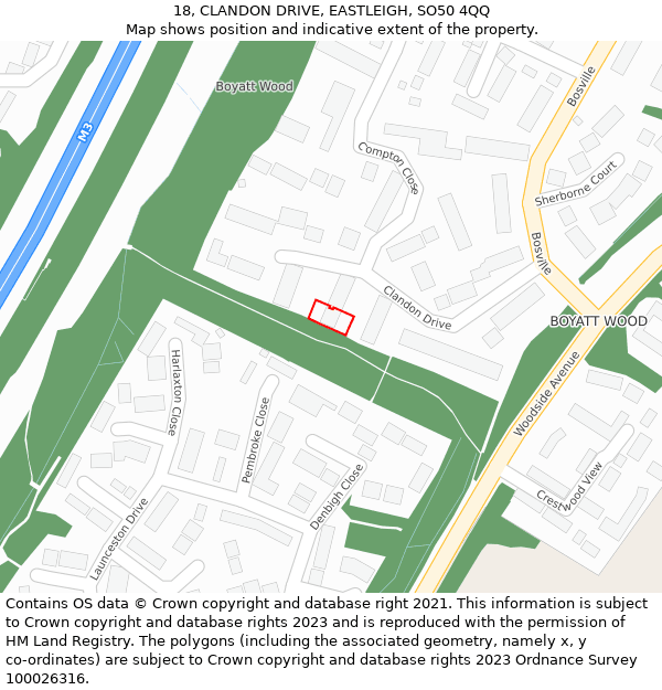 18, CLANDON DRIVE, EASTLEIGH, SO50 4QQ: Location map and indicative extent of plot