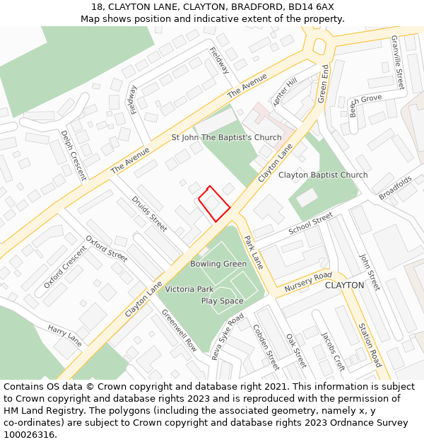 18, CLAYTON LANE, CLAYTON, BRADFORD, BD14 6AX: Location map and indicative extent of plot