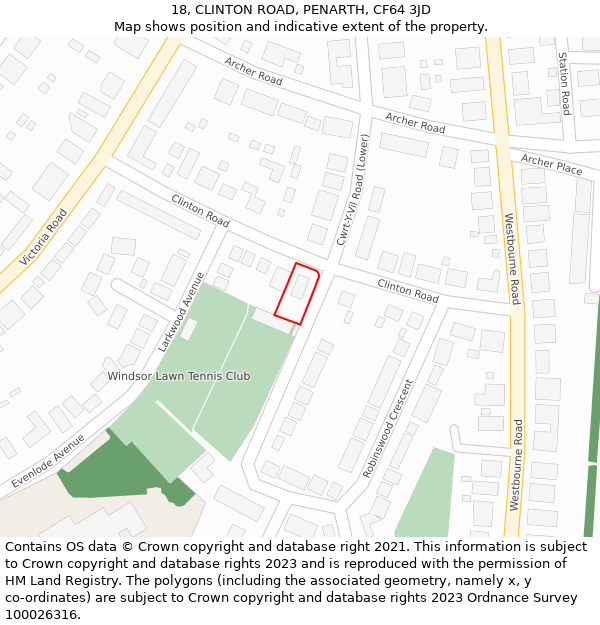 18, CLINTON ROAD, PENARTH, CF64 3JD: Location map and indicative extent of plot