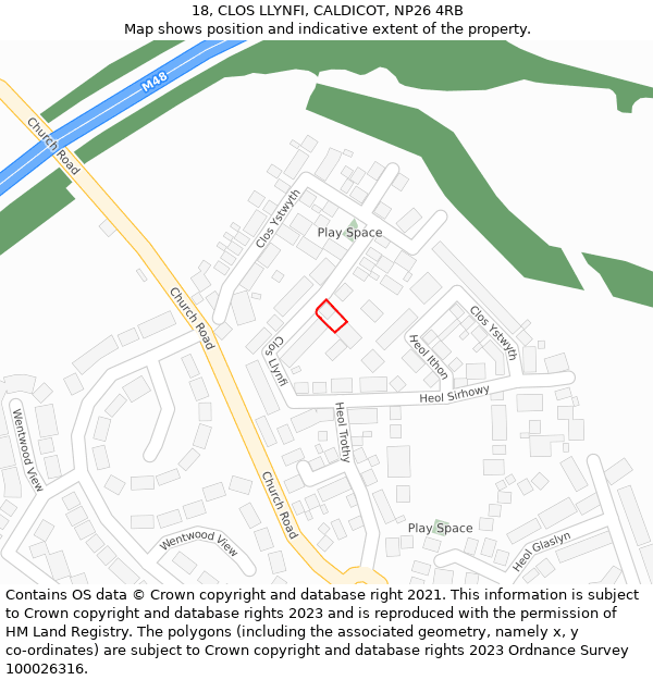 18, CLOS LLYNFI, CALDICOT, NP26 4RB: Location map and indicative extent of plot