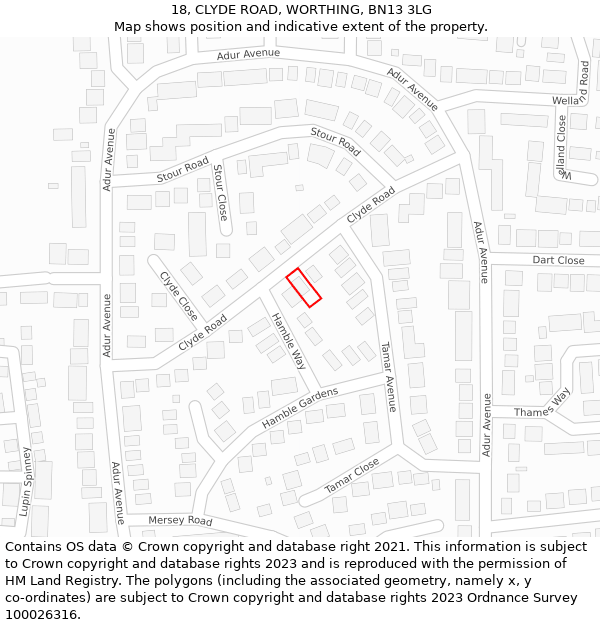 18, CLYDE ROAD, WORTHING, BN13 3LG: Location map and indicative extent of plot