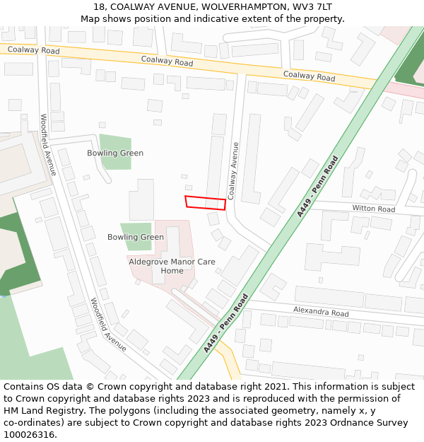18, COALWAY AVENUE, WOLVERHAMPTON, WV3 7LT: Location map and indicative extent of plot