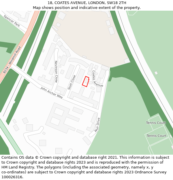 18, COATES AVENUE, LONDON, SW18 2TH: Location map and indicative extent of plot