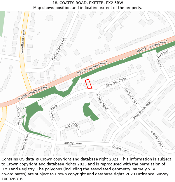 18, COATES ROAD, EXETER, EX2 5RW: Location map and indicative extent of plot