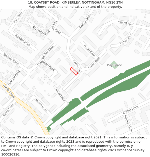 18, COATSBY ROAD, KIMBERLEY, NOTTINGHAM, NG16 2TH: Location map and indicative extent of plot
