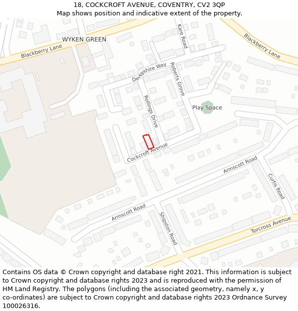 18, COCKCROFT AVENUE, COVENTRY, CV2 3QP: Location map and indicative extent of plot