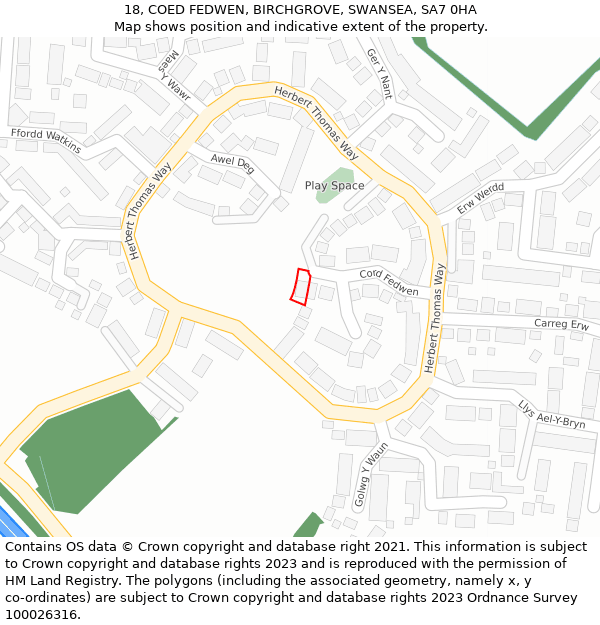 18, COED FEDWEN, BIRCHGROVE, SWANSEA, SA7 0HA: Location map and indicative extent of plot