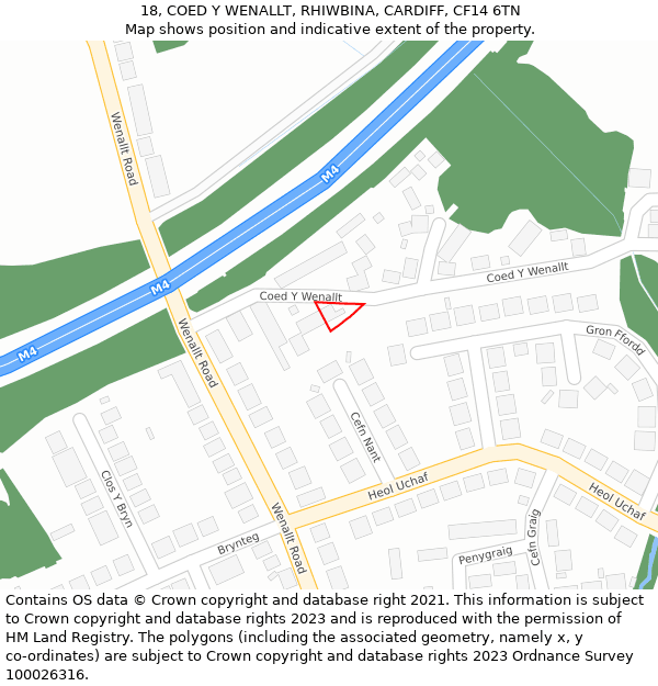18, COED Y WENALLT, RHIWBINA, CARDIFF, CF14 6TN: Location map and indicative extent of plot