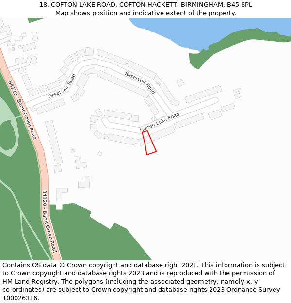 18, COFTON LAKE ROAD, COFTON HACKETT, BIRMINGHAM, B45 8PL: Location map and indicative extent of plot