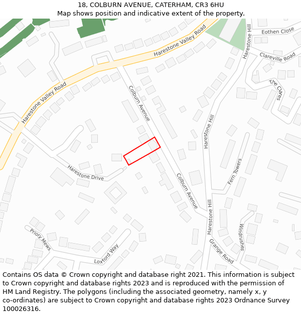 18, COLBURN AVENUE, CATERHAM, CR3 6HU: Location map and indicative extent of plot