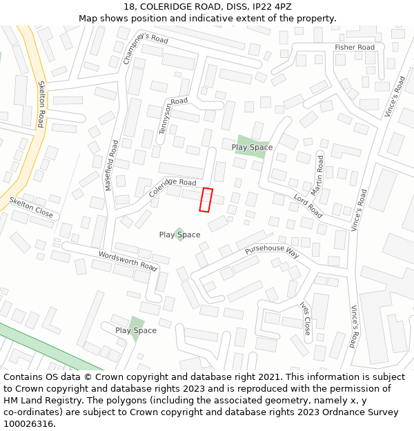18, COLERIDGE ROAD, DISS, IP22 4PZ: Location map and indicative extent of plot