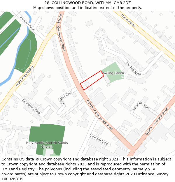 18, COLLINGWOOD ROAD, WITHAM, CM8 2DZ: Location map and indicative extent of plot