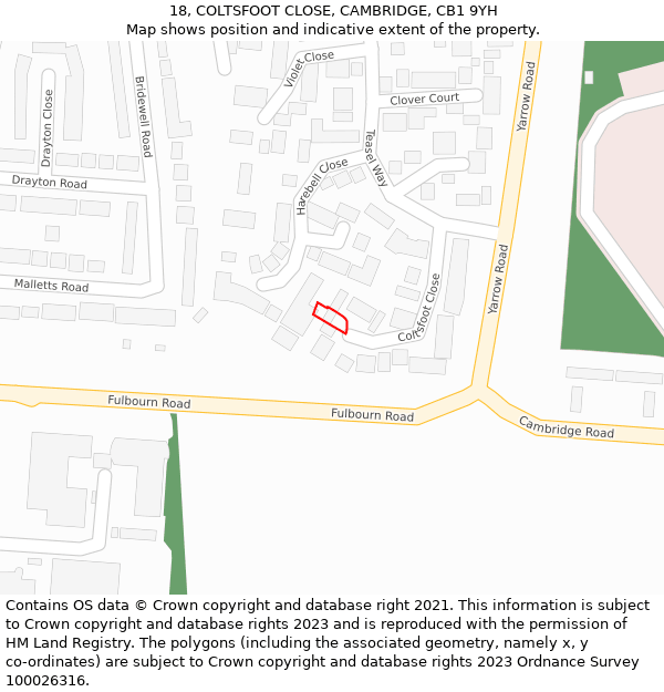 18, COLTSFOOT CLOSE, CAMBRIDGE, CB1 9YH: Location map and indicative extent of plot