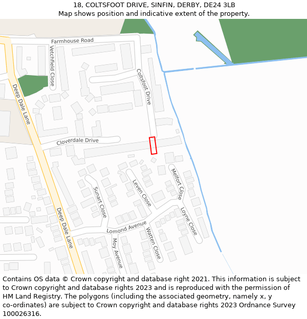18, COLTSFOOT DRIVE, SINFIN, DERBY, DE24 3LB: Location map and indicative extent of plot