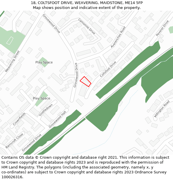 18, COLTSFOOT DRIVE, WEAVERING, MAIDSTONE, ME14 5FP: Location map and indicative extent of plot