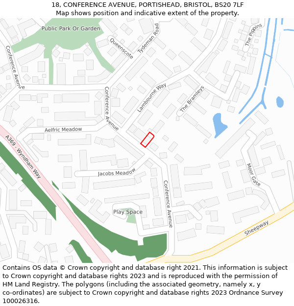 18, CONFERENCE AVENUE, PORTISHEAD, BRISTOL, BS20 7LF: Location map and indicative extent of plot