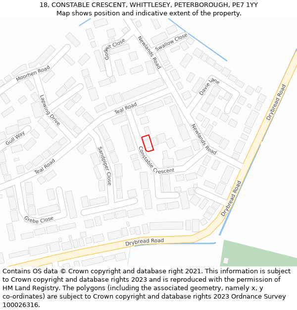 18, CONSTABLE CRESCENT, WHITTLESEY, PETERBOROUGH, PE7 1YY: Location map and indicative extent of plot