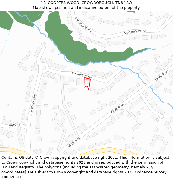 18, COOPERS WOOD, CROWBOROUGH, TN6 1SW: Location map and indicative extent of plot