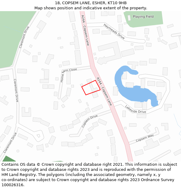 18, COPSEM LANE, ESHER, KT10 9HB: Location map and indicative extent of plot