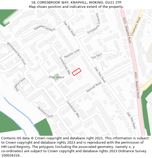 18, CORESBROOK WAY, KNAPHILL, WOKING, GU21 2TP: Location map and indicative extent of plot