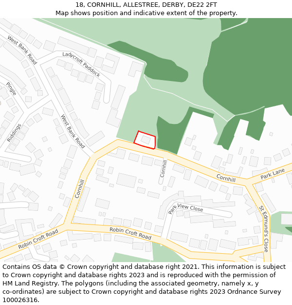 18, CORNHILL, ALLESTREE, DERBY, DE22 2FT: Location map and indicative extent of plot