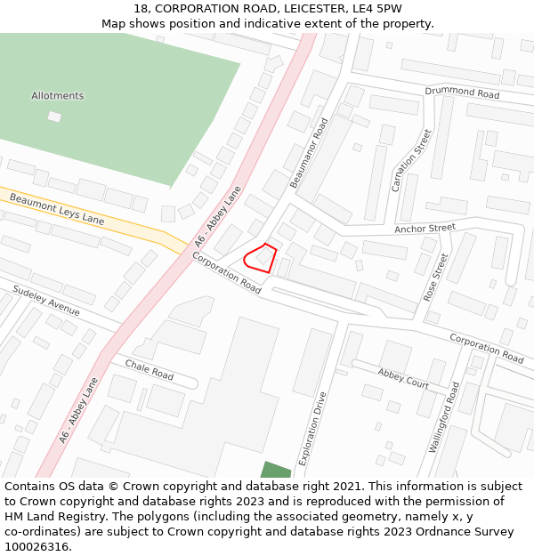 18, CORPORATION ROAD, LEICESTER, LE4 5PW: Location map and indicative extent of plot