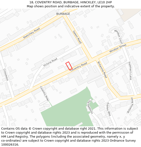 18, COVENTRY ROAD, BURBAGE, HINCKLEY, LE10 2HP: Location map and indicative extent of plot