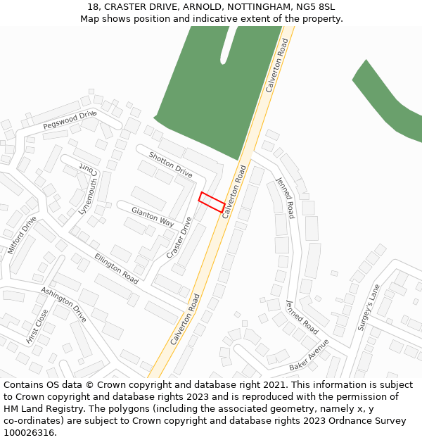 18, CRASTER DRIVE, ARNOLD, NOTTINGHAM, NG5 8SL: Location map and indicative extent of plot