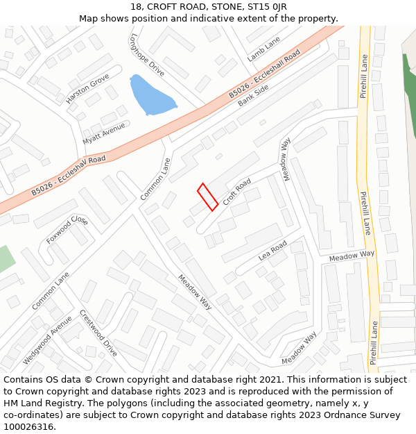 18, CROFT ROAD, STONE, ST15 0JR: Location map and indicative extent of plot