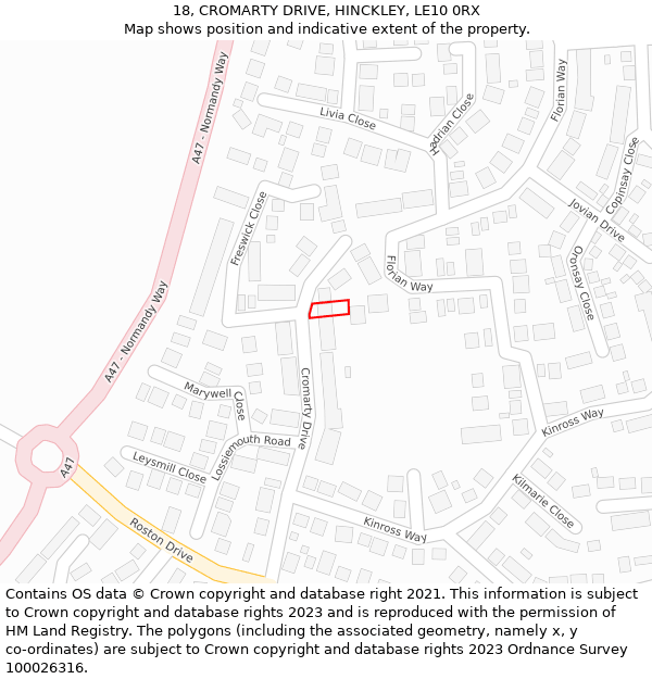 18, CROMARTY DRIVE, HINCKLEY, LE10 0RX: Location map and indicative extent of plot