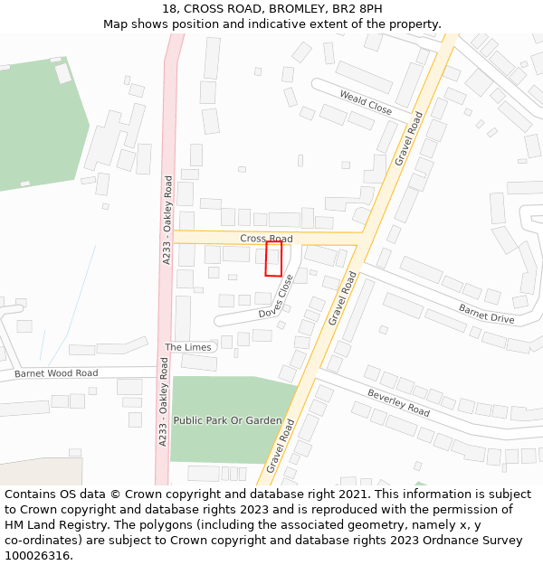 18, CROSS ROAD, BROMLEY, BR2 8PH: Location map and indicative extent of plot