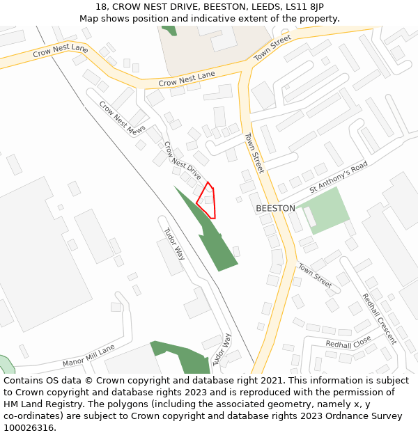 18, CROW NEST DRIVE, BEESTON, LEEDS, LS11 8JP: Location map and indicative extent of plot