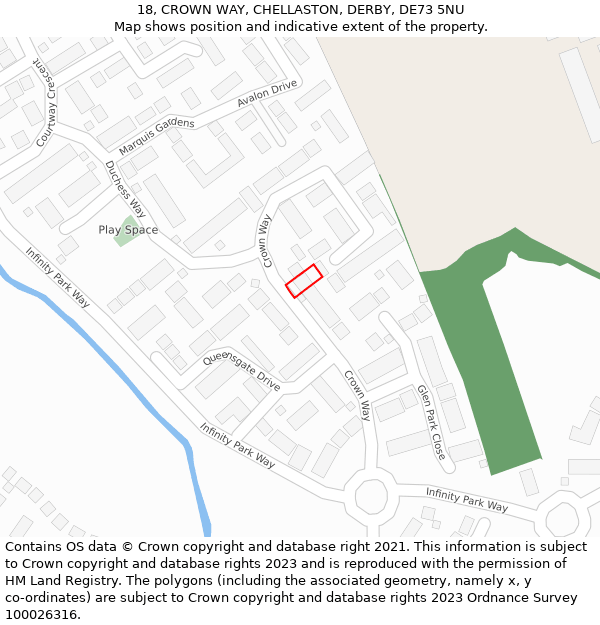 18, CROWN WAY, CHELLASTON, DERBY, DE73 5NU: Location map and indicative extent of plot