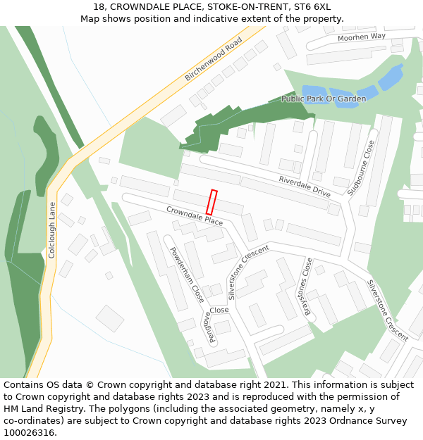 18, CROWNDALE PLACE, STOKE-ON-TRENT, ST6 6XL: Location map and indicative extent of plot