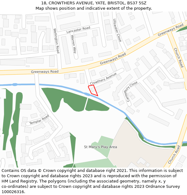 18, CROWTHERS AVENUE, YATE, BRISTOL, BS37 5SZ: Location map and indicative extent of plot