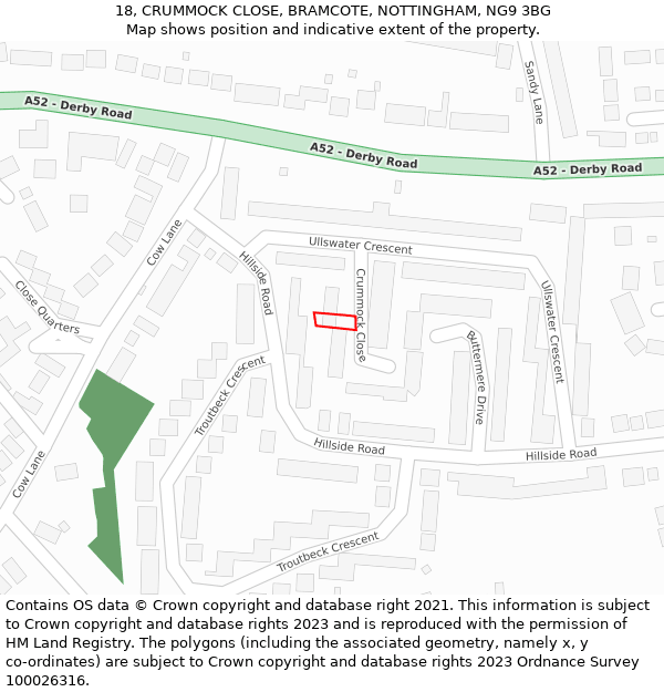 18, CRUMMOCK CLOSE, BRAMCOTE, NOTTINGHAM, NG9 3BG: Location map and indicative extent of plot