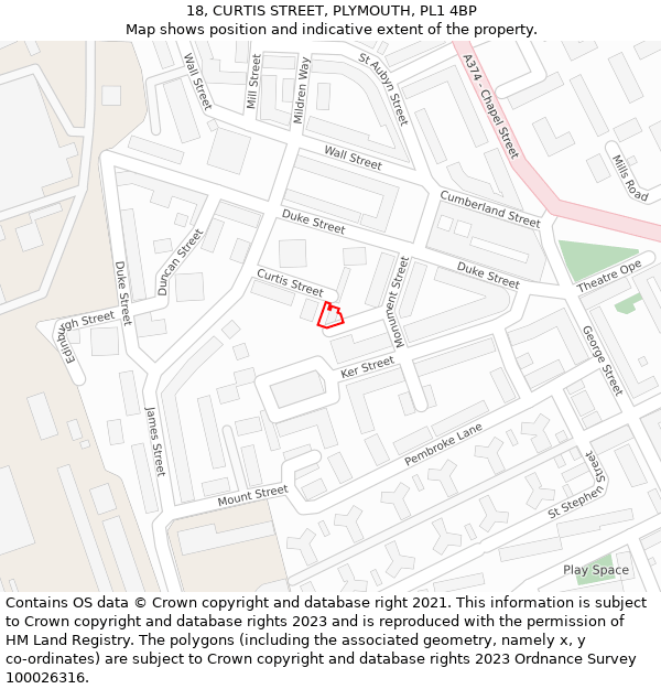 18, CURTIS STREET, PLYMOUTH, PL1 4BP: Location map and indicative extent of plot