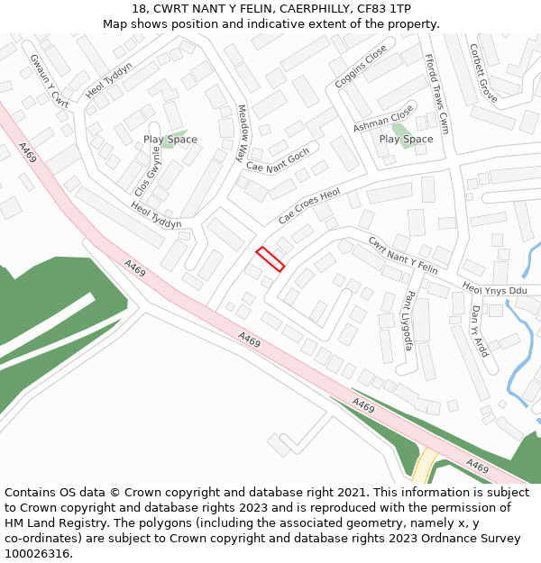 18, CWRT NANT Y FELIN, CAERPHILLY, CF83 1TP: Location map and indicative extent of plot