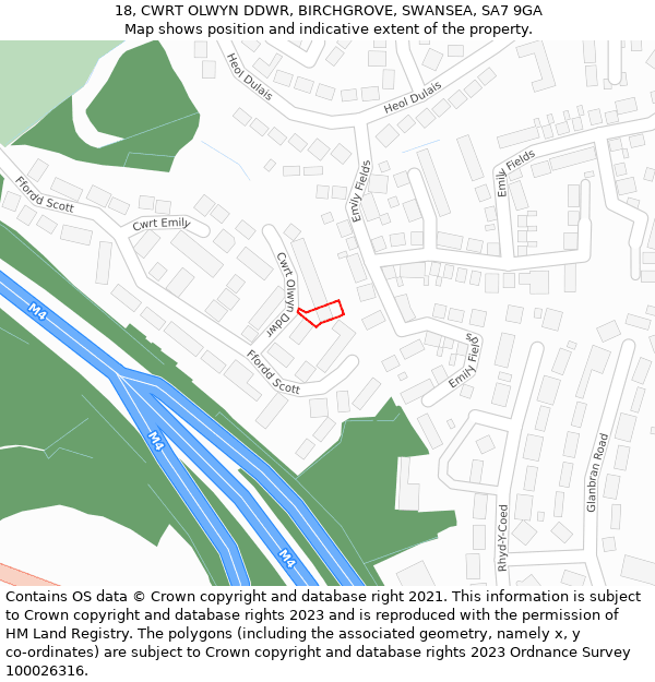 18, CWRT OLWYN DDWR, BIRCHGROVE, SWANSEA, SA7 9GA: Location map and indicative extent of plot