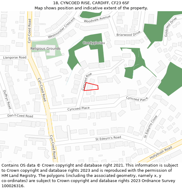 18, CYNCOED RISE, CARDIFF, CF23 6SF: Location map and indicative extent of plot