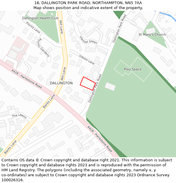 18, DALLINGTON PARK ROAD, NORTHAMPTON, NN5 7AA: Location map and indicative extent of plot