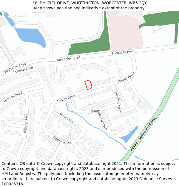 18, DALZIEL DRIVE, WHITTINGTON, WORCESTER, WR5 2QY: Location map and indicative extent of plot