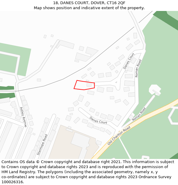 18, DANES COURT, DOVER, CT16 2QF: Location map and indicative extent of plot