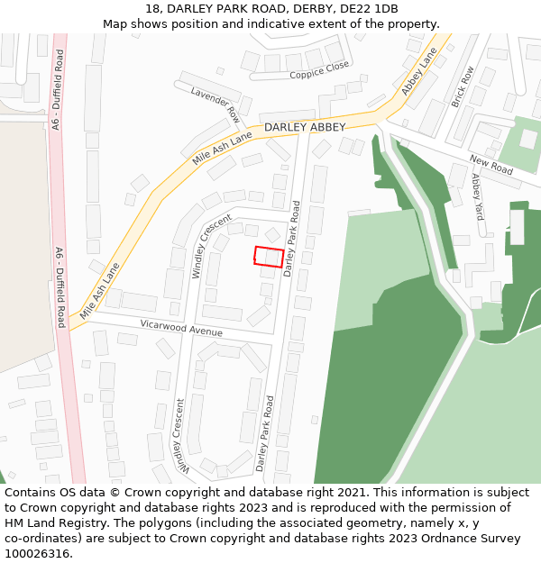 18, DARLEY PARK ROAD, DERBY, DE22 1DB: Location map and indicative extent of plot