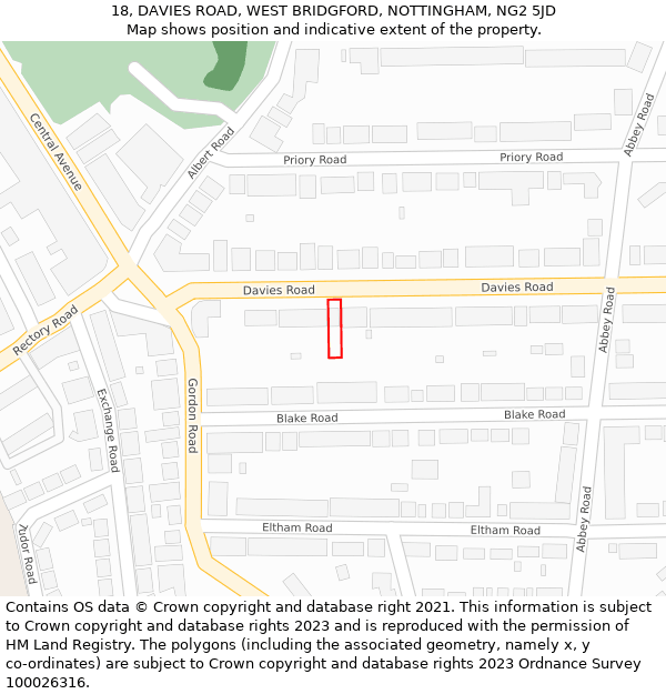 18, DAVIES ROAD, WEST BRIDGFORD, NOTTINGHAM, NG2 5JD: Location map and indicative extent of plot