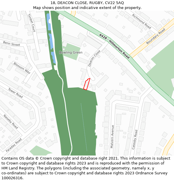 18, DEACON CLOSE, RUGBY, CV22 5AQ: Location map and indicative extent of plot