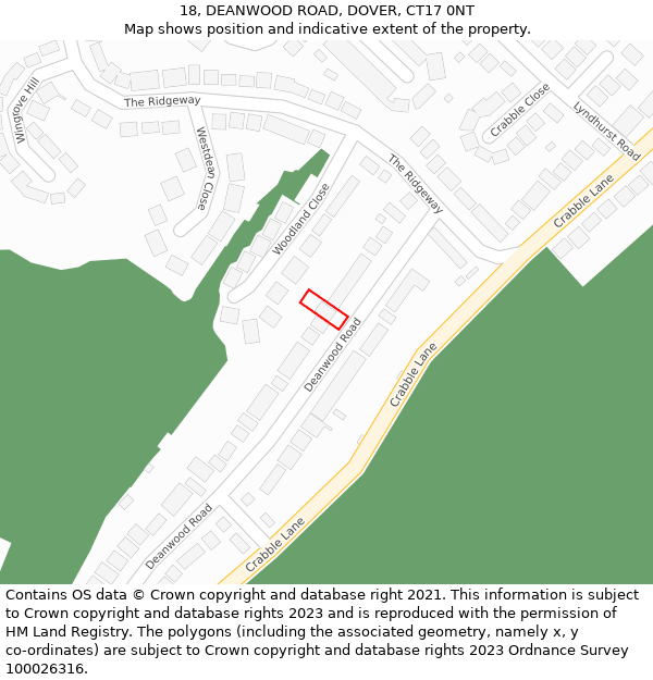 18, DEANWOOD ROAD, DOVER, CT17 0NT: Location map and indicative extent of plot