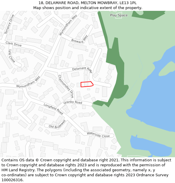 18, DELAMARE ROAD, MELTON MOWBRAY, LE13 1PL: Location map and indicative extent of plot