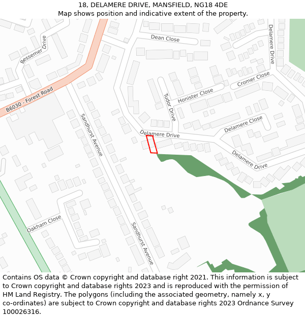 18, DELAMERE DRIVE, MANSFIELD, NG18 4DE: Location map and indicative extent of plot