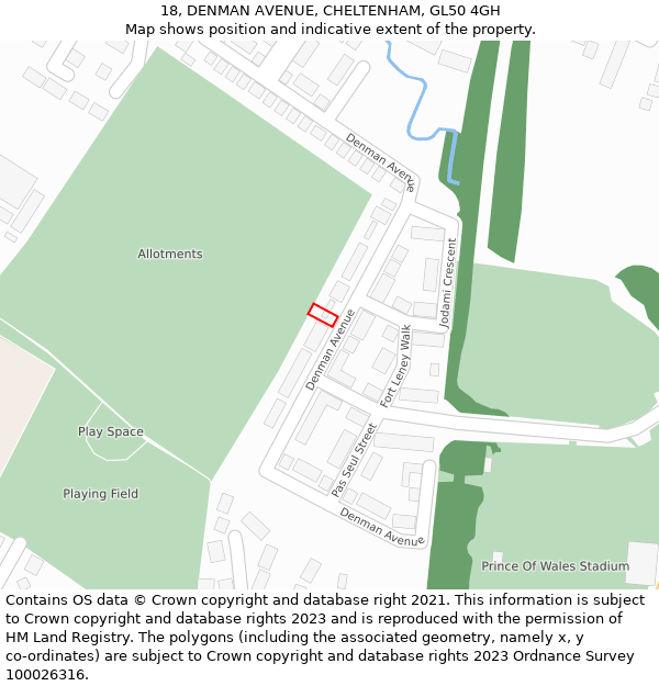 18, DENMAN AVENUE, CHELTENHAM, GL50 4GH: Location map and indicative extent of plot